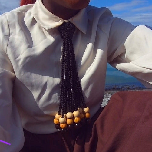 Black braided neck tie